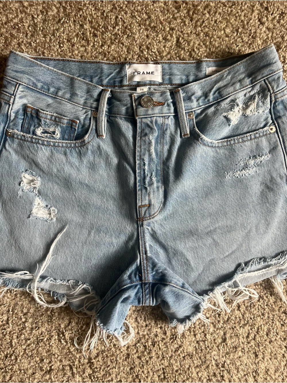 Frame Denim Light Wash Distressed Cutoff Jean Shorts